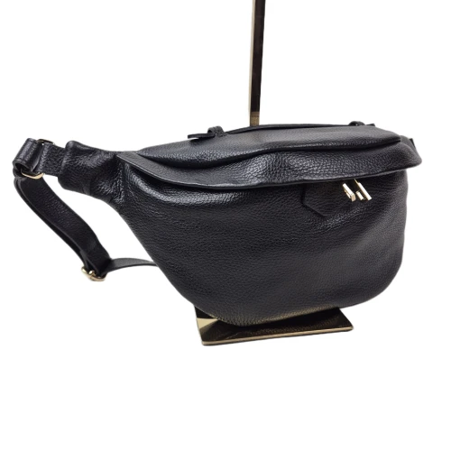 Laura Biaggi duża nerka czarna skóra naturalna licowa pojemna nerka włoska torebka listonoszka crossbody