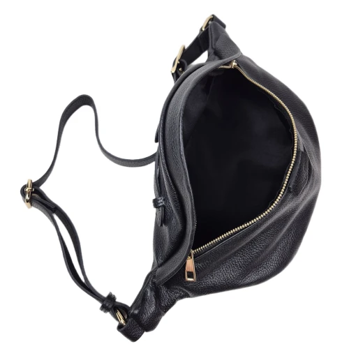 Laura Biaggi duża nerka czarna skóra naturalna licowa pojemna nerka włoska torebka listonoszka crossbody