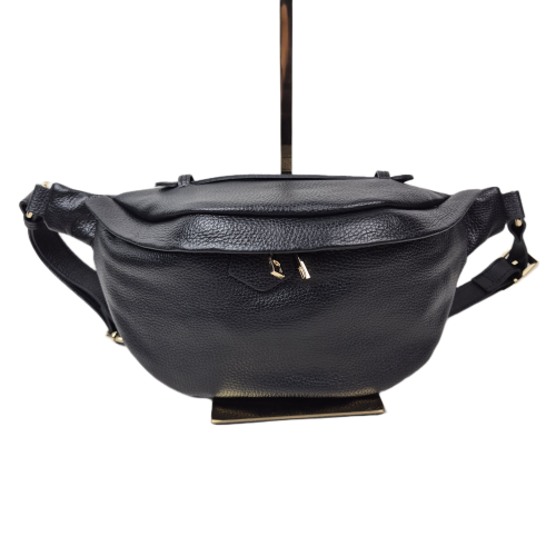 Laura Biaggi duża nerka czarna skóra naturalna licowa pojemna nerka włoska torebka listonoszka crossbody