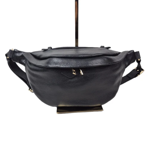 Laura Biaggi duża nerka czarna skóra naturalna licowa pojemna nerka włoska torebka listonoszka crossbody