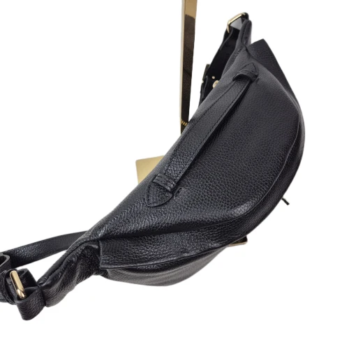 Laura Biaggi duża nerka czarna skóra naturalna licowa pojemna nerka włoska torebka listonoszka crossbody