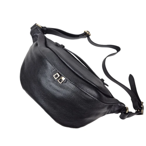 Laura Biaggi duża nerka czarna skóra naturalna licowa pojemna nerka włoska torebka listonoszka crossbody