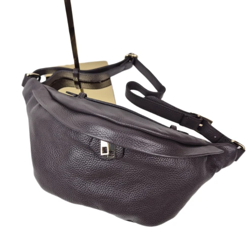 Laura Biaggi duża nerka czekoladowa brązowa skóra naturalna licowa pojemna nerka włoska torebka listonoszka crossbody