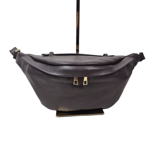 Laura Biaggi duża nerka czekoladowa brązowa skóra naturalna licowa pojemna nerka włoska torebka listonoszka crossbody