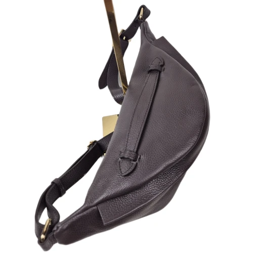 Laura Biaggi duża nerka czekoladowa brązowa skóra naturalna licowa pojemna nerka włoska torebka listonoszka crossbody