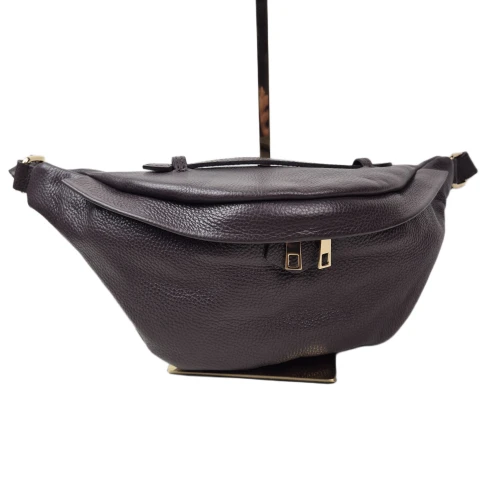Laura Biaggi duża nerka czekoladowa brązowa skóra naturalna licowa pojemna nerka włoska torebka listonoszka crossbody