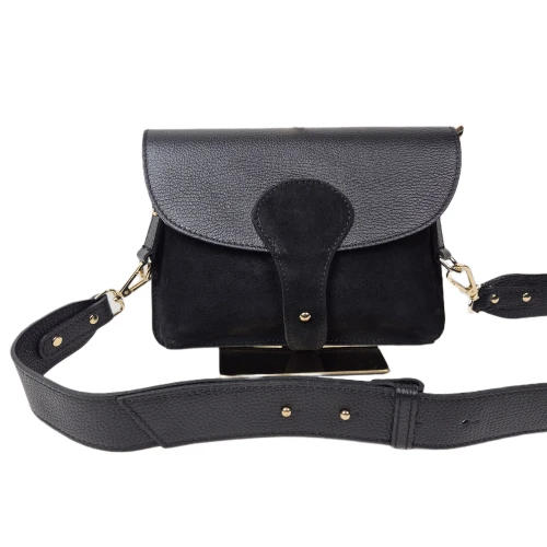 Borse in Pelle torebka instagramka saszetka skórzana skóra licowa zamszowa crossbody czarna pojemna elegancka