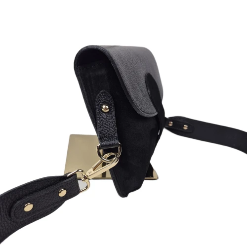Borse in Pelle torebka instagramka saszetka skórzana skóra licowa zamszowa crossbody czarna pojemna elegancka