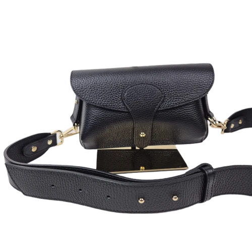 Borse in Pelle mała czarna torebka skórzana skóra naturalna licowa pojemna crossbody z paskiem