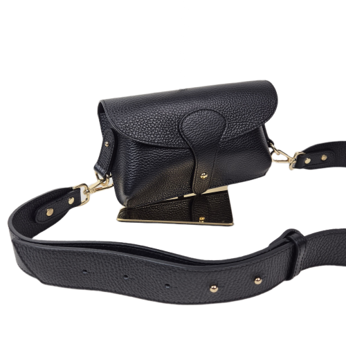 Borse in Pelle mała czarna torebka skórzana skóra naturalna licowa pojemna crossbody z paskiem