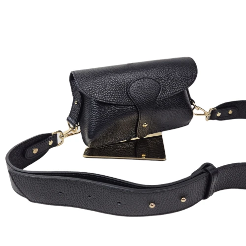 Borse in Pelle mała czarna torebka skórzana skóra naturalna licowa pojemna crossbody z paskiem