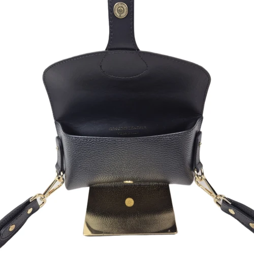Borse in Pelle mała czarna torebka skórzana skóra naturalna licowa pojemna crossbody z paskiem