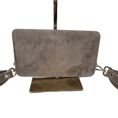 Vera Pelle mała skórzana saszetka torebka listonoszka zamszowa skóra naturalna zamszowa brązowa taupe crossbody