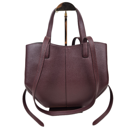 Borse in Pelle włoska torebka mini shopper bordowa burgundowa licowa skóra naturalna napy elegancka włoska torebka z kosmetyczką rozpinana na co dzień do pracy