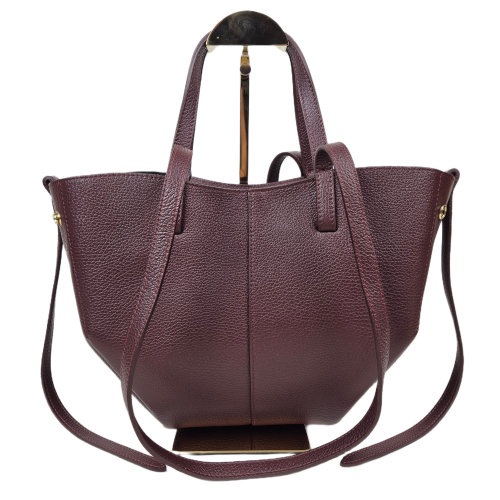 Borse in Pelle włoska torebka mini shopper bordowa burgundowa licowa skóra naturalna napy elegancka włoska torebka z kosmetyczką rozpinana na co dzień do pracy