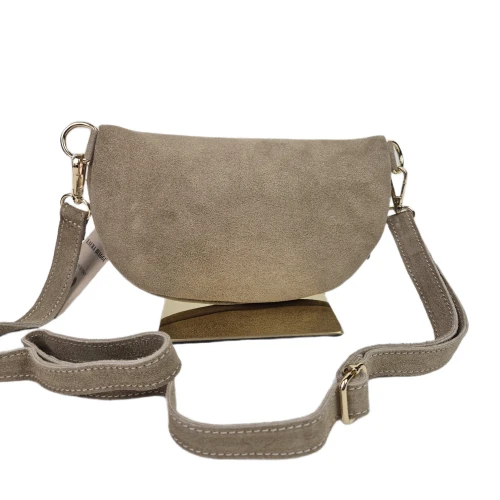 Laura Biaggi mała nerka listonoszka skórzana zamszowa elegancka crossbody skóra naturalna beż