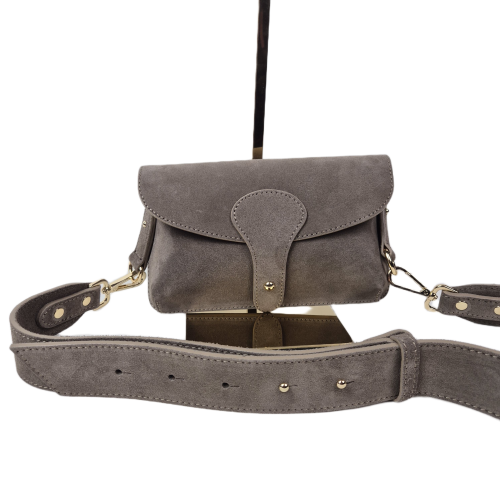 Vera Pelle mała nerka listonoszka skórzana zamszowa skóra natura szaro beżowa taupe crossbody elegancka