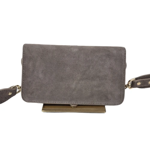 Vera Pelle mała nerka listonoszka skórzana zamszowa skóra natura szaro beżowa taupe crossbody elegancka