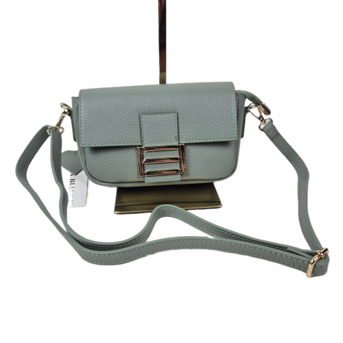 Laura Biaggi mała zielona miętowa torebka skórzana listonoszka skóra naturalna licowa z klamrą z paskiem włoska elegancka crossbody