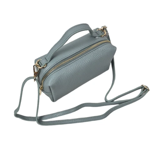 Laura Biaggi mała torebka kuferek listonoszka skórzana skóra naturalna zielona miętowa szałwiowa pojemna crossbody włoska