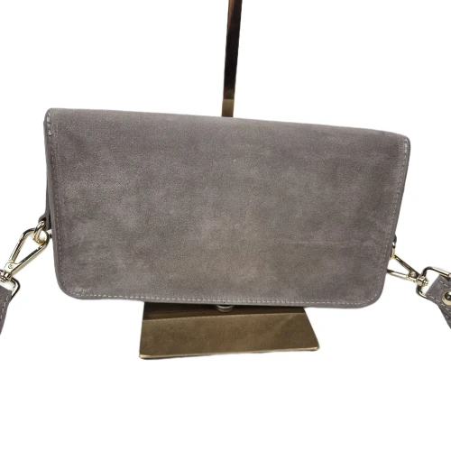 Vera Pelle mała skórzana torebka listonoszka skóra naturalna zamszowa szaro beżowa fango włoska pojemna z paskiem crossbody