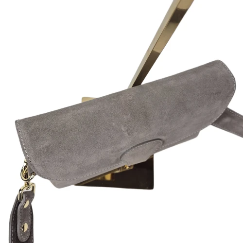 Vera Pelle mała skórzana torebka listonoszka skóra naturalna zamszowa szaro beżowa fango włoska pojemna z paskiem crossbody