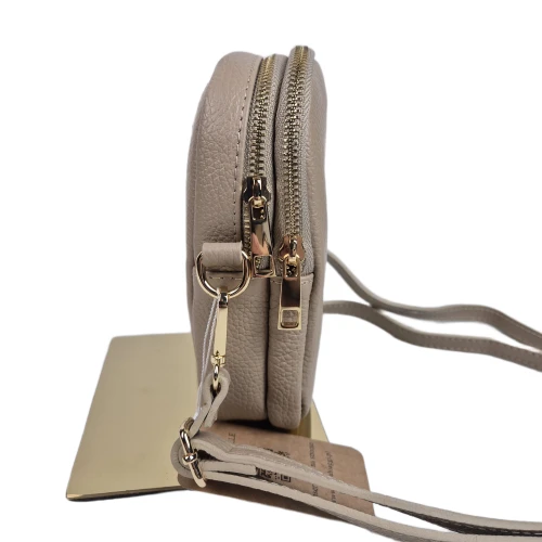 Laura Biaggi mała beżowa torebka listonoszka rowerówka skóra naturalna licowa crossbody z paskiem pojemna