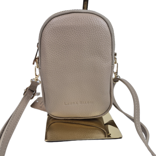 Laura Biaggi mała beżowa torebka listonoszka rowerówka skóra naturalna licowa crossbody z paskiem pojemna