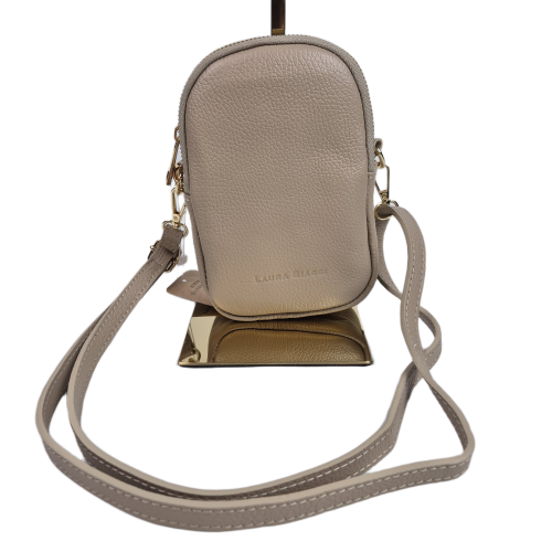 Laura Biaggi mała beżowa torebka listonoszka rowerówka skóra naturalna licowa crossbody z paskiem pojemna