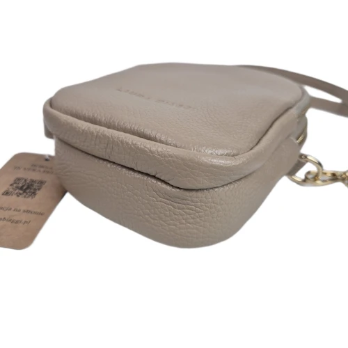 Laura Biaggi mała beżowa torebka listonoszka rowerówka skóra naturalna licowa crossbody z paskiem pojemna