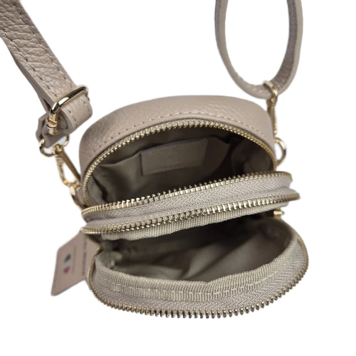 Laura Biaggi mała beżowa torebka listonoszka rowerówka skóra naturalna licowa crossbody z paskiem pojemna
