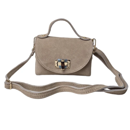 Borse in Pelle mała beżowa skórzana torebka listonoszka z paskiem crossbody włoska z bambusem pojemna skóra naturalna zamsz