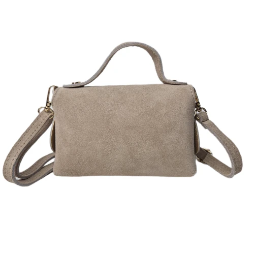 Borse in Pelle mała beżowa skórzana torebka listonoszka z paskiem crossbody włoska z bambusem pojemna skóra naturalna zamsz