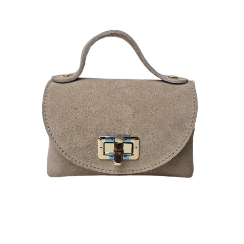 Borse in Pelle mała beżowa skórzana torebka listonoszka z paskiem crossbody włoska z bambusem pojemna skóra naturalna zamsz