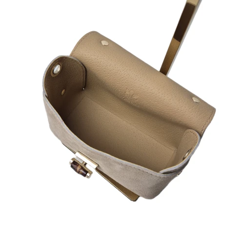 Borse in Pelle mała beżowa skórzana torebka listonoszka z paskiem crossbody włoska z bambusem pojemna skóra naturalna zamsz