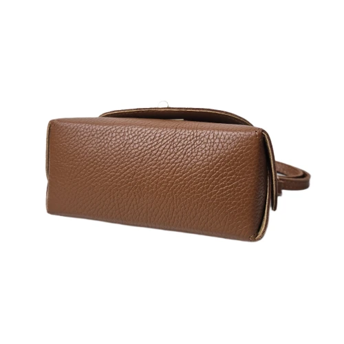 Vera Pelle mała torebka mini kuferek listonoszka licowa skóra naturalna włoska karmelowa brązowa z bambusem crossbody z paskiem