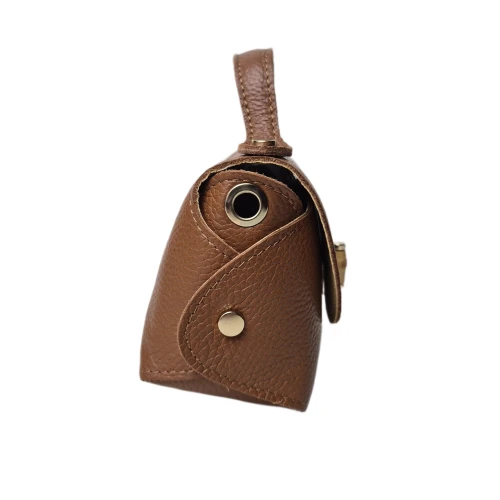 Vera Pelle mała torebka mini kuferek listonoszka licowa skóra naturalna włoska karmelowa brązowa z bambusem crossbody z paskiem