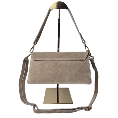 Borse in Pelle torebka damska skórzana listonoszka zamszowa skóra naturalna włoska beżowa z klamrą paskiem crossbody