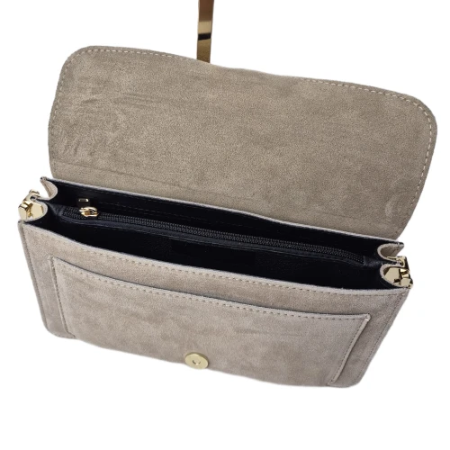 Borse in Pelle torebka damska skórzana listonoszka zamszowa skóra naturalna włoska beżowa z klamrą paskiem crossbody