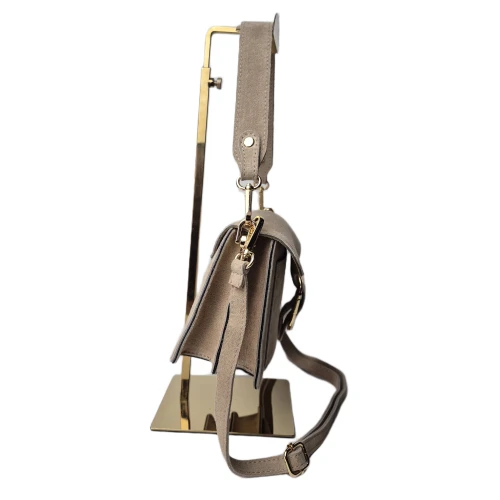 Borse in Pelle torebka damska skórzana listonoszka zamszowa skóra naturalna włoska beżowa z klamrą paskiem crossbody