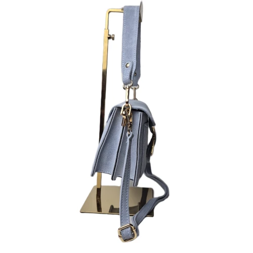 Borse in Pelle torebka listonoszka skórzana zamszowa skóra naturalna włoska niebieska błękitna baby blue z klamrą 2 paski crossbody