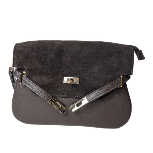Laura Biaggi torebka listonoszka skórzana zamszowa licow skóra naturalna na ramie crossbody włoska pojemna idealna na codzień czekoladowa brązowa