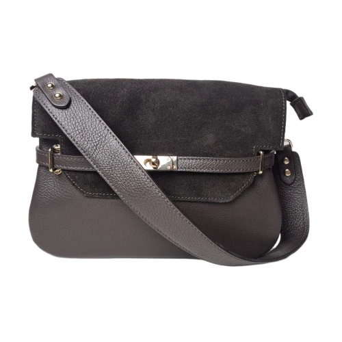 Laura Biaggi torebka listonoszka skórzana zamszowa licow skóra naturalna na ramie crossbody włoska pojemna idealna na codzień czekoladowa brązowa