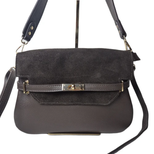 Laura Biaggi torebka listonoszka skórzana zamszowa licow skóra naturalna na ramie crossbody włoska pojemna idealna na codzień czekoladowa brązowa