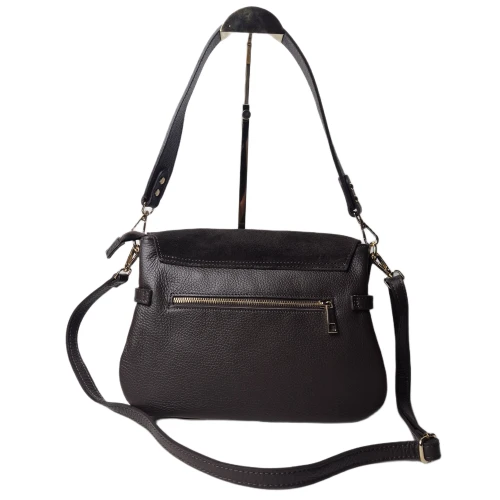 Laura Biaggi torebka listonoszka skórzana zamszowa licow skóra naturalna na ramie crossbody włoska pojemna idealna na codzień czekoladowa brązowa