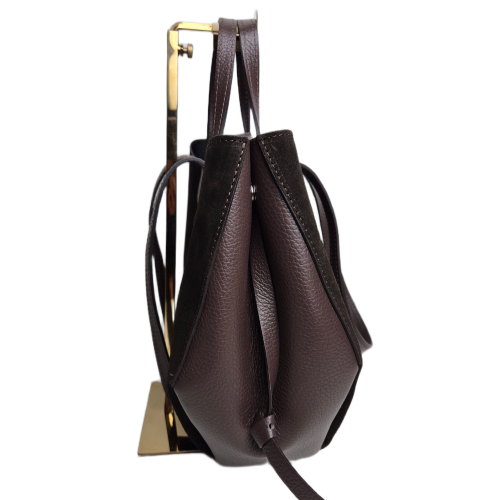 Laura Biaggi torebka damska typu shopper z napami zamszowa skóra naturalna brązowa czekoladowa elegancka włoska torebka shopper rozpinana do pracy na co dzień TS112-14
