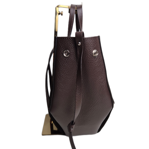 Laura Biaggi torebka damska typu shopper z napami zamszowa skóra naturalna brązowa czekoladowa elegancka włoska torebka shopper rozpinana do pracy na co dzień TS112-14