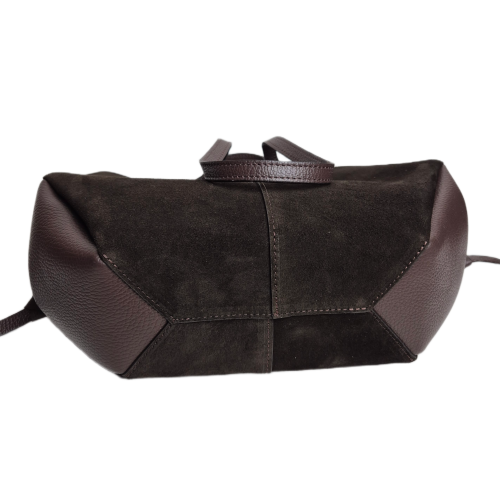 Laura Biaggi torebka damska typu shopper z napami zamszowa skóra naturalna brązowa czekoladowa elegancka włoska torebka shopper rozpinana do pracy na co dzień TS112-14