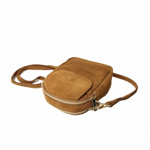 Laura Biaggi mała zamszowa torebka damska skórzana skóra naturalna włoska pojemna na codzień casual crossbody z paskiem ruda camel cynamonowa