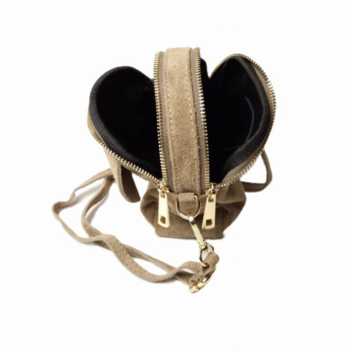 Laura Biaggi mała zamszowa torebka damska skórzana skóra naturalna włoska pojemna na codzień casual crossbody z paskiem brązowa beżowa mocha mokka